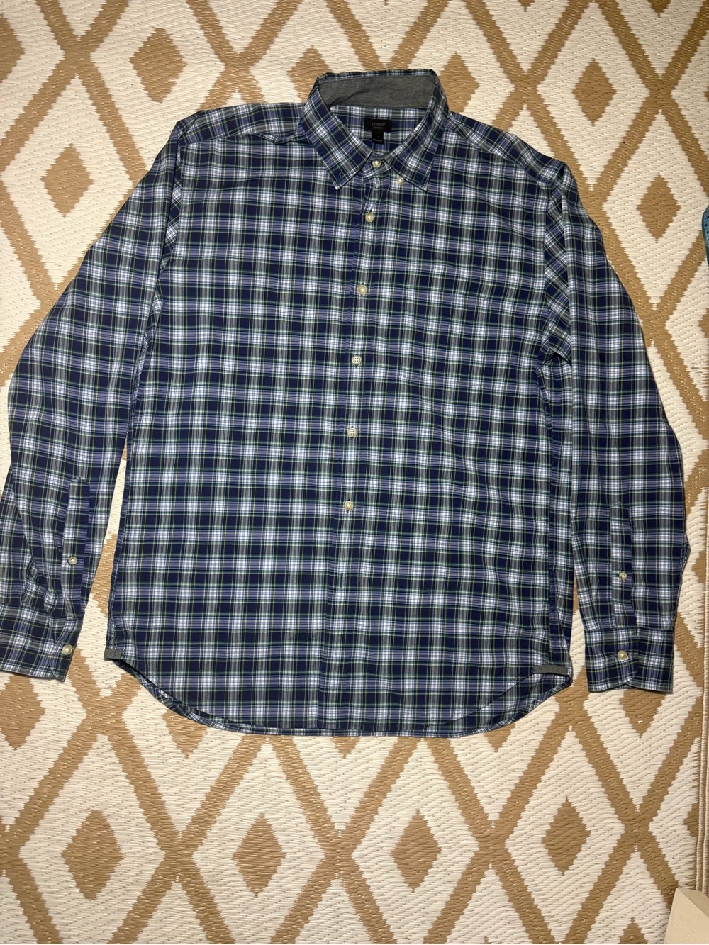 J. Crew Navy and Green Plaid Button-Down Shirt